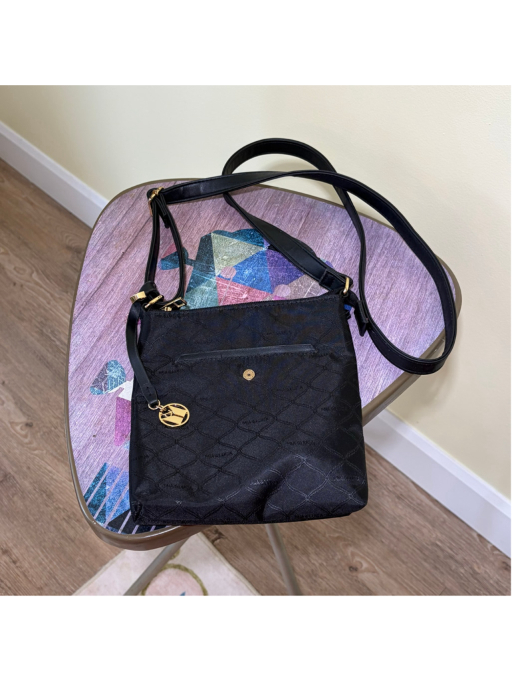 Mia & Luca Monogram Black Crossbody Purse w/ Gold Hardware